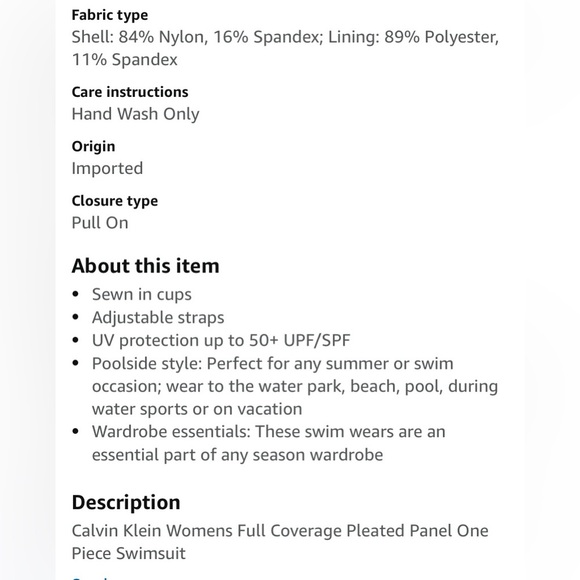 NWT Calvin Klein Woman’s Full Coverage Pleated Panel One Piece Swimsuit Size 6 - Picture 3 of 13